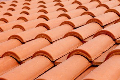 Close-up of terracotta clay tile roof tiles on a Central Florida home