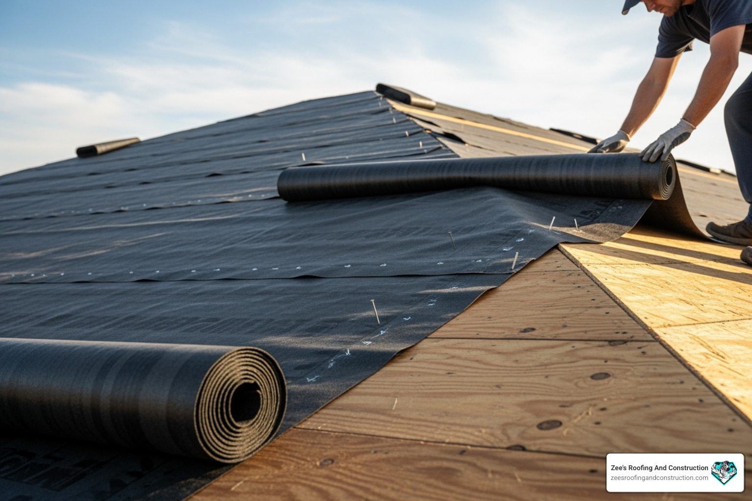 Hurricane roof upgrades Orlando crew installing peel-and-stick underlayment