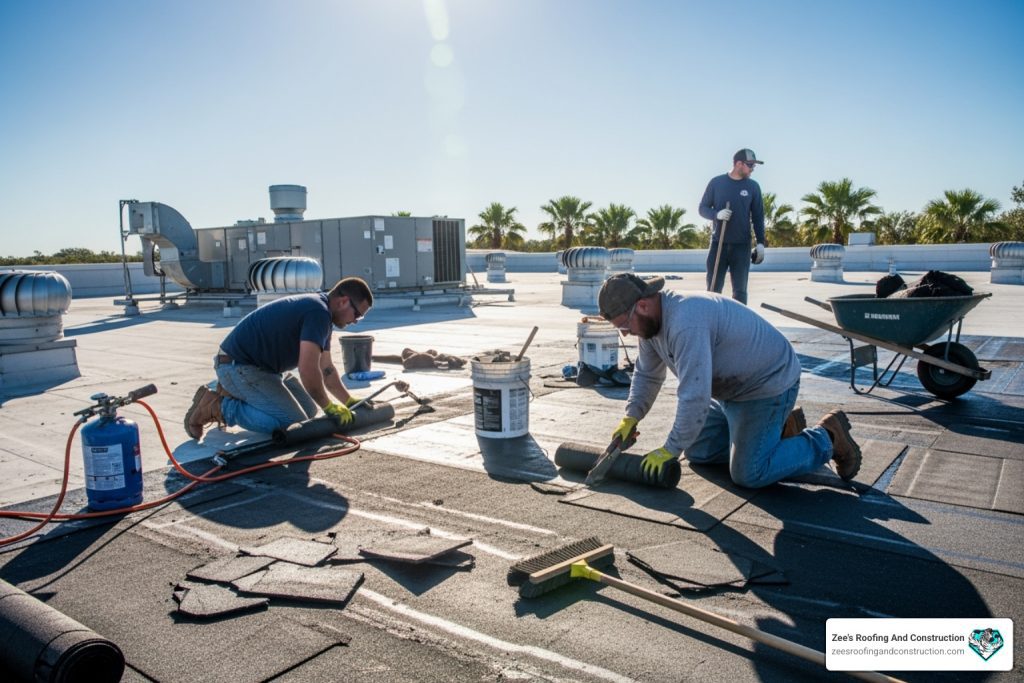 flat roof maintenance work on a commercial property in Orlando Florida