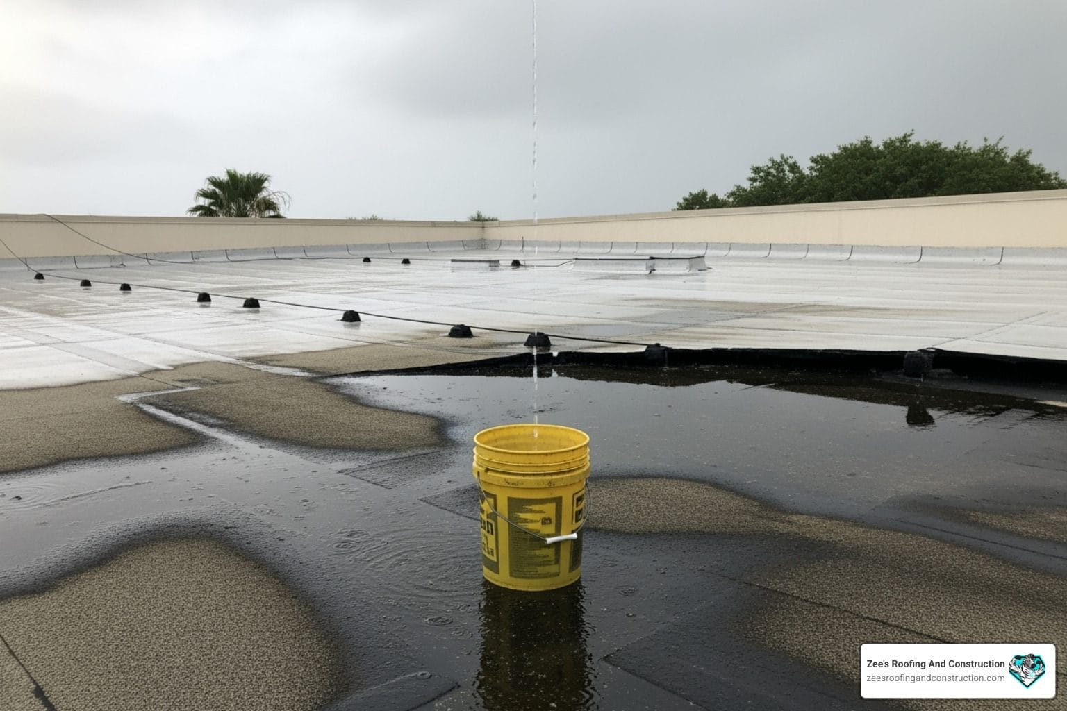 roofing professional inspecting roof leak signs on Florida home