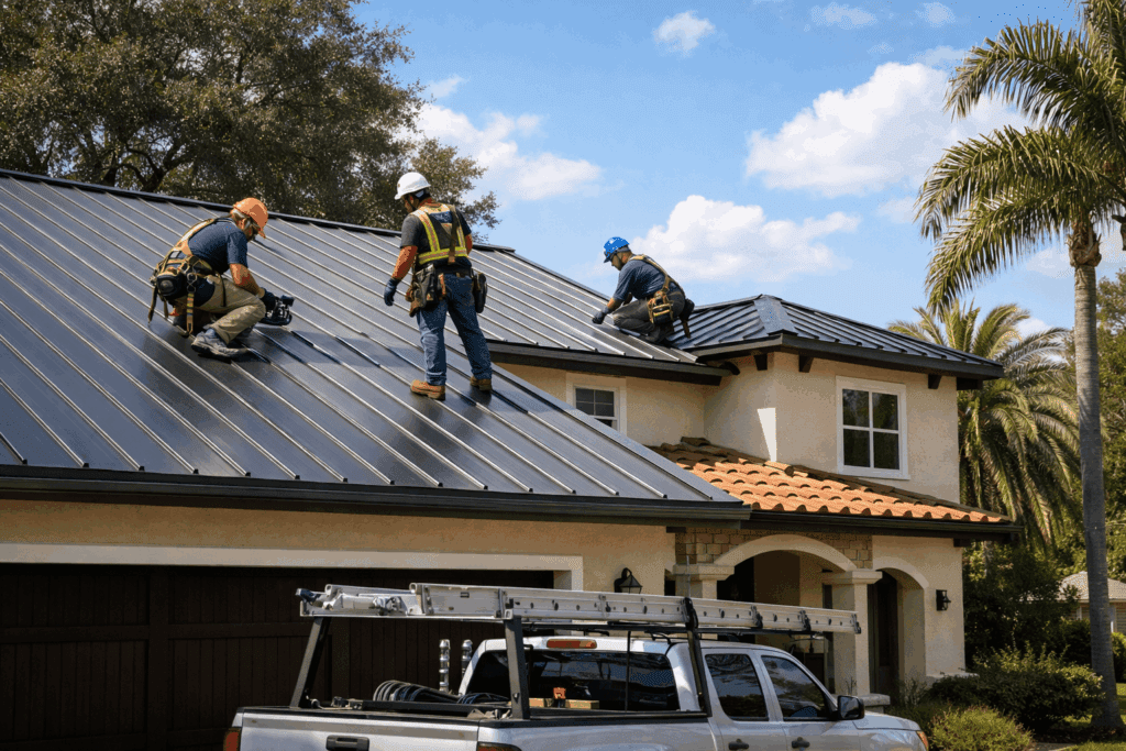 roof financing Florida roofing crew on residential home